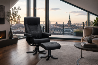 Bonn fåtölj med fotpall, läder