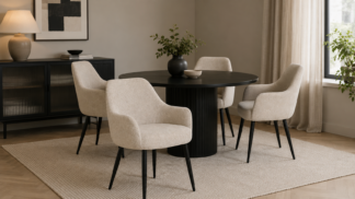 Theo stol, beige tyg/svarta metallben